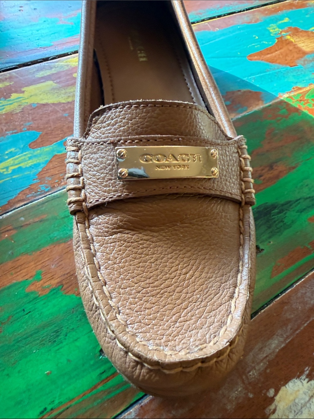 Coach Tan Leather Women’s Fredrica Loafers with Gold Hardware Size 7 Saddle Tan - Picture 8 of 12